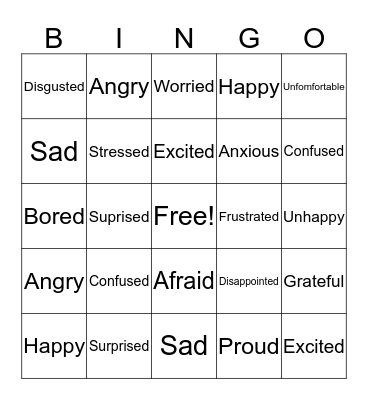 Emotions Bingo Card