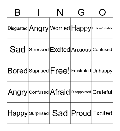 Emotions Bingo Card