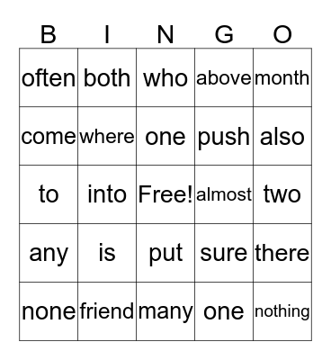 SIGHT WORDS  II Bingo Card