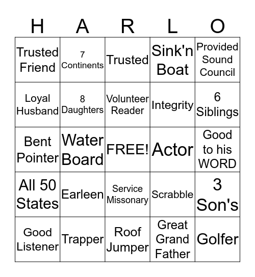Happy Birthday Harlow Bingo Card