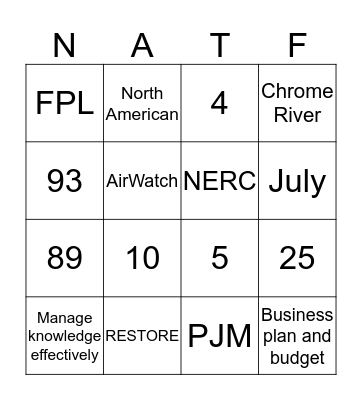 NATF Bingo Card