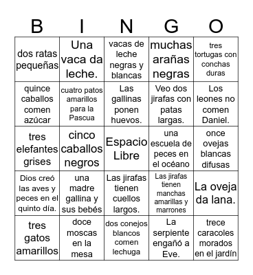 Los Animales Bingo Card