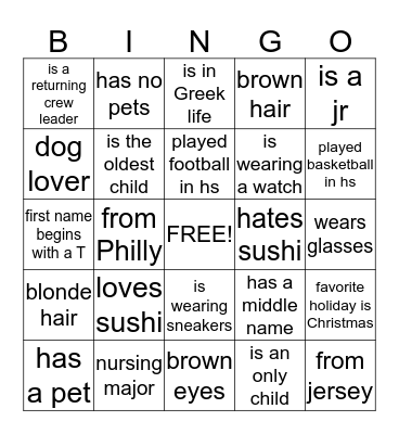 CREW PEOPLE BINGO Card