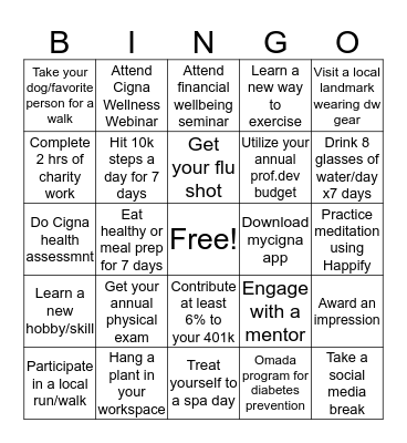 deepwatch wellness challenge Bingo Card