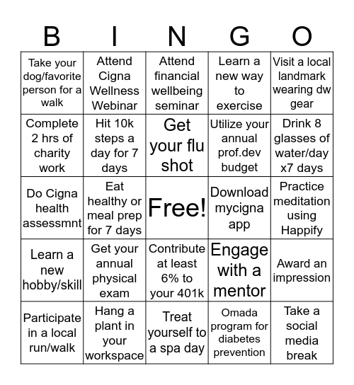 deepwatch wellness challenge Bingo Card