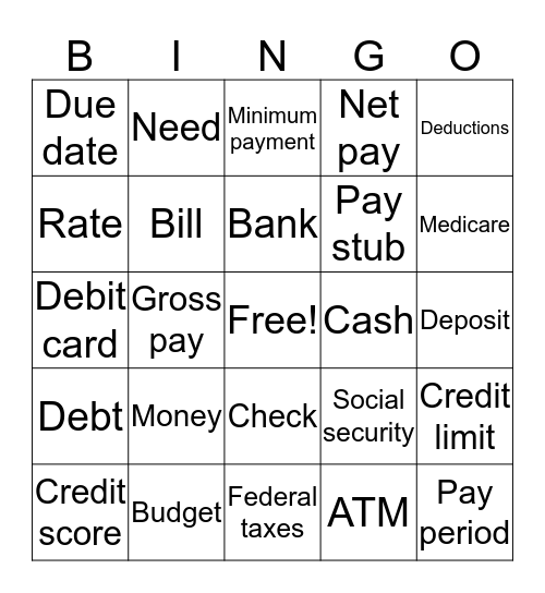 Financial Vocabulary Bingo Card