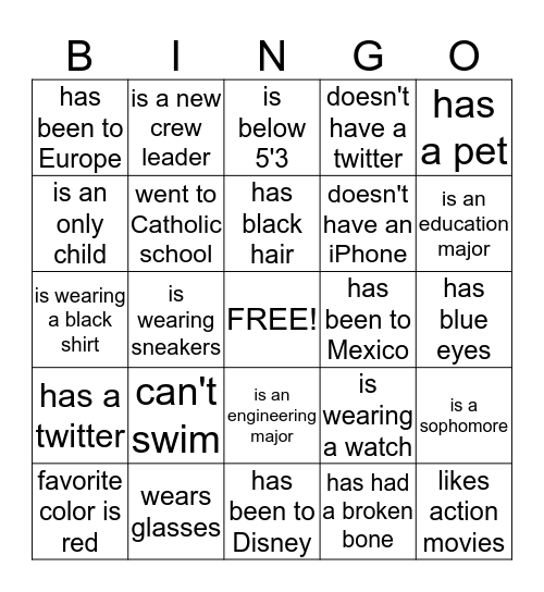Untitled Bingo Card