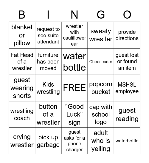 MSHSL Wrestling BINGO Card