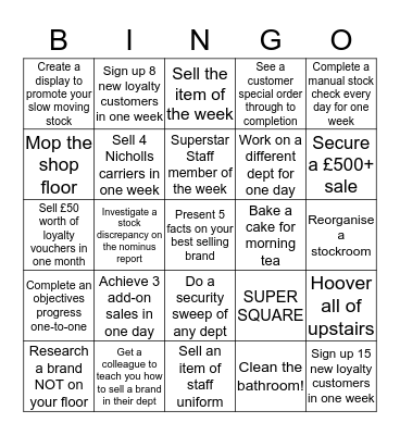 Nicholls Crickhowell Bingo Card