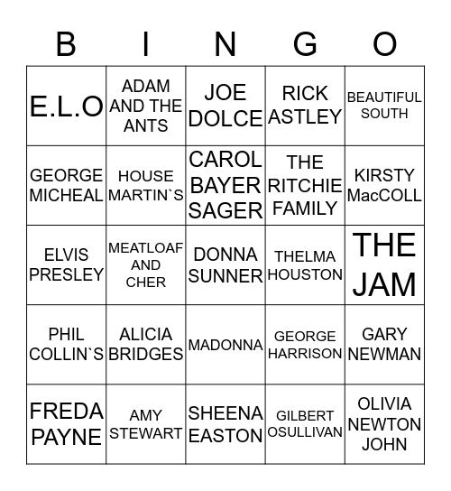 MUSICAL BINGO Card