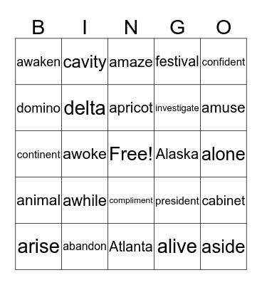 5.5 Bingo Card