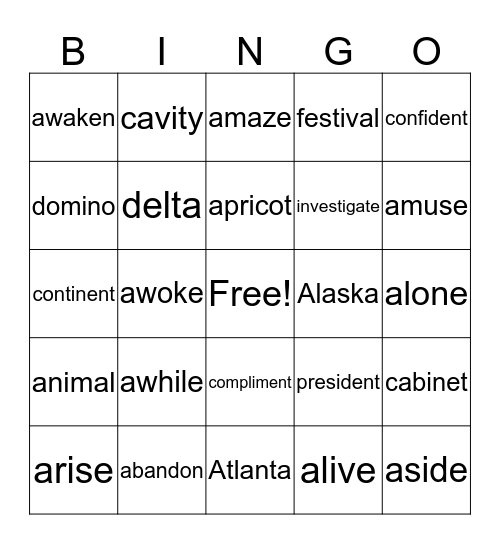 5.5 Bingo Card