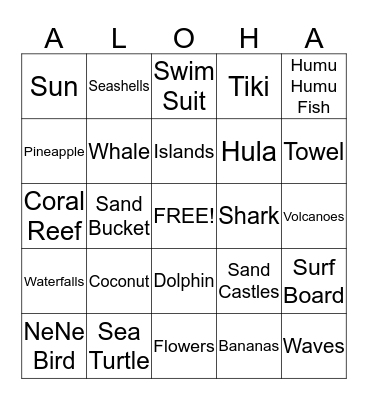 Hawaiian Bingo Card