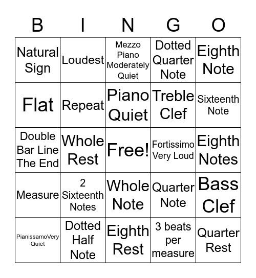 Music Symblo Vocabulary Bingo Card
