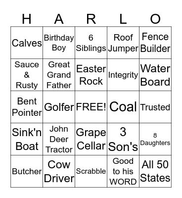 Happy Birthday Harlow Bingo Card