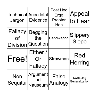 Logical Fallacy Bingo Card