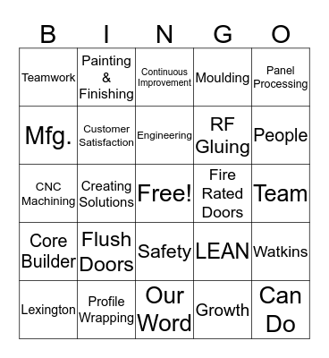 Lexington Bingo Card