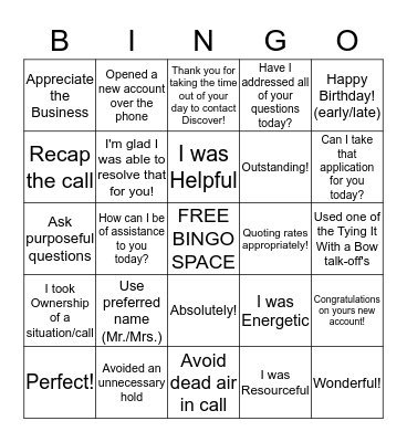 Tying It With a Bow Bingo Card