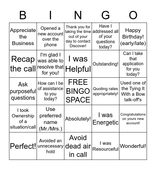 Tying It With a Bow Bingo Card