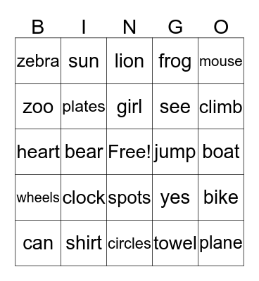 VOCABULARY  Bingo Card