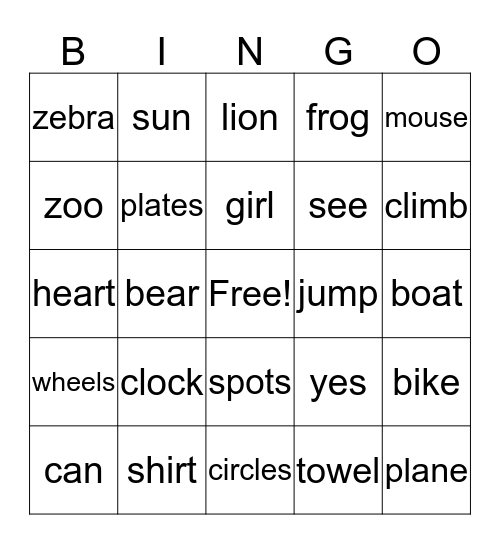 VOCABULARY  Bingo Card