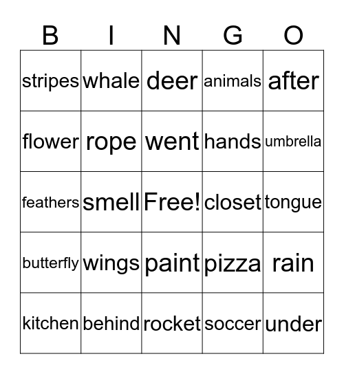 VOCABULARY  Bingo Card