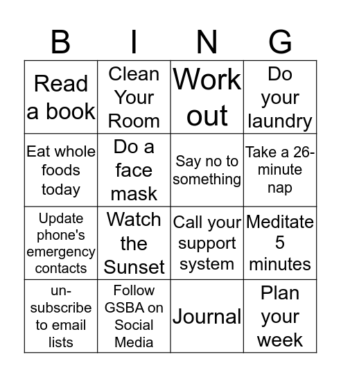 Wellness Challenge Bingo! Bingo Card