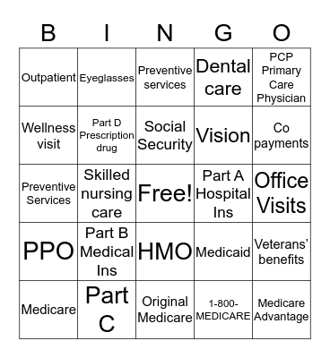Medicare Bingo Card