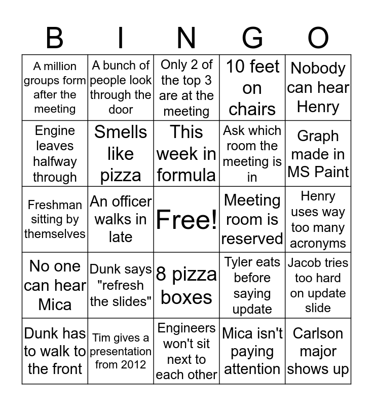 Meetings Bingo Card