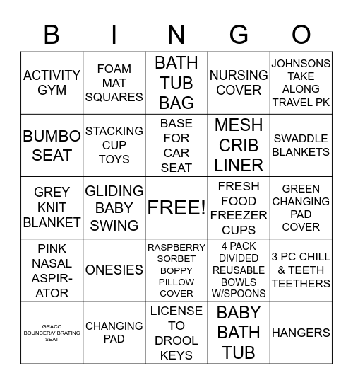 BABY SHOWER BINGO Card