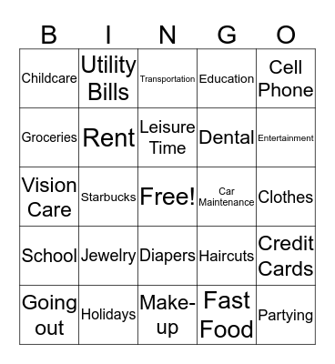 What's In Your Budget? Bingo Card