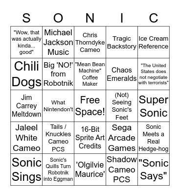 Sonic Movie BINGO Card
