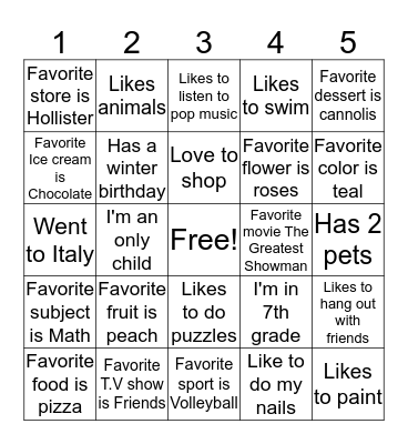 Birthday girl Bingo  Bingo Card