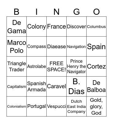 Age of Exploration Bingo Card