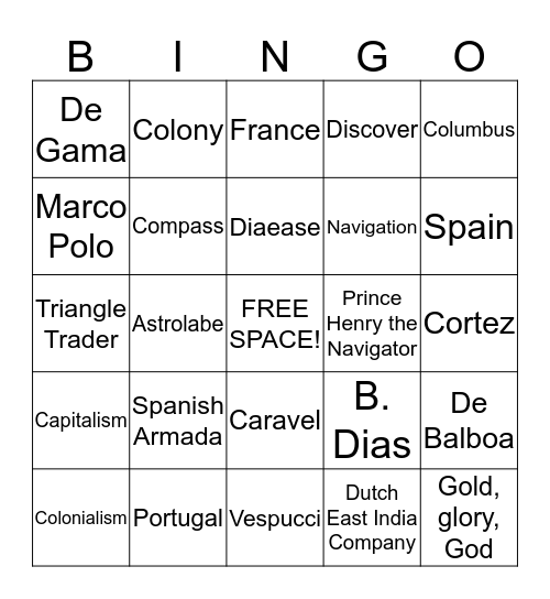 Age of Exploration Bingo Card