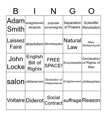 The Enlightenment Bingo Card