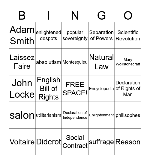 The Enlightenment Bingo Card