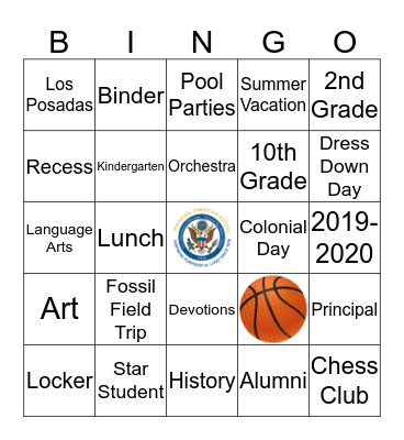 ICS Pasta Palooza 2020 Bingo Card