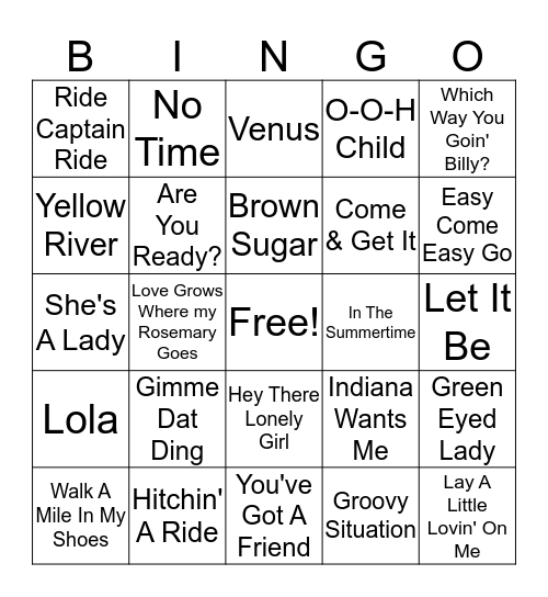 70's Hits Bingo Card
