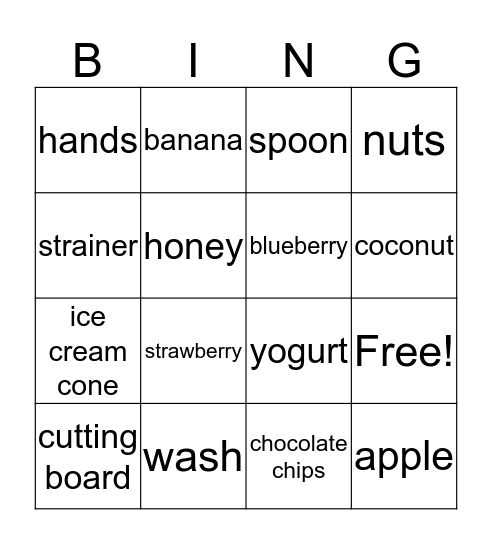 chef bingo Card