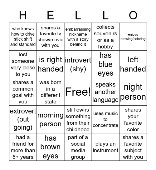 MIX N' MINGLE  Bingo Card