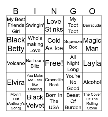 Miscellaneous Songs Bingo Card