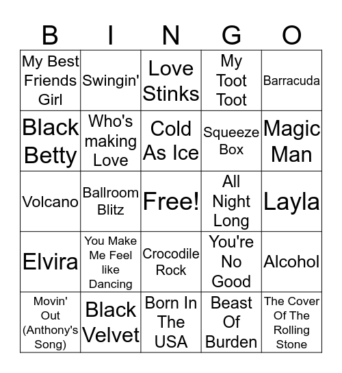 Miscellaneous Songs Bingo Card