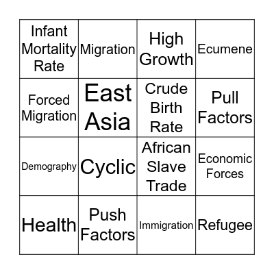Human Migration  Bingo Card