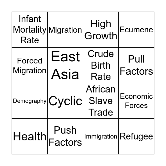 Human Migration  Bingo Card