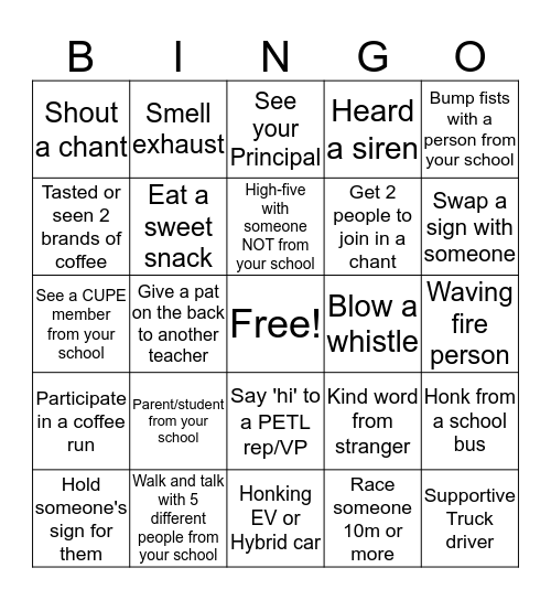 Picket Bingo Card