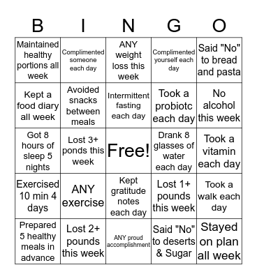 WW Buddies Good Habit Bingo Card