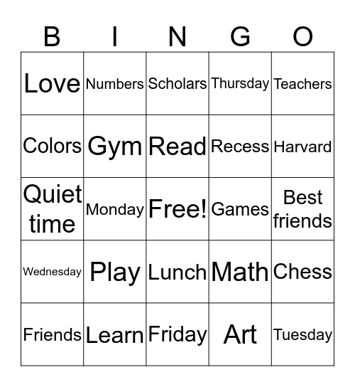 100 Day's of school  Bingo Card