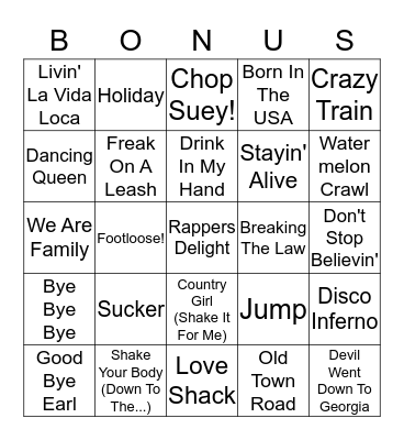 BONUS ROUND 1 Bingo Card