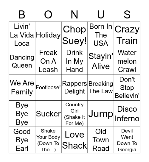 BONUS ROUND 1 Bingo Card